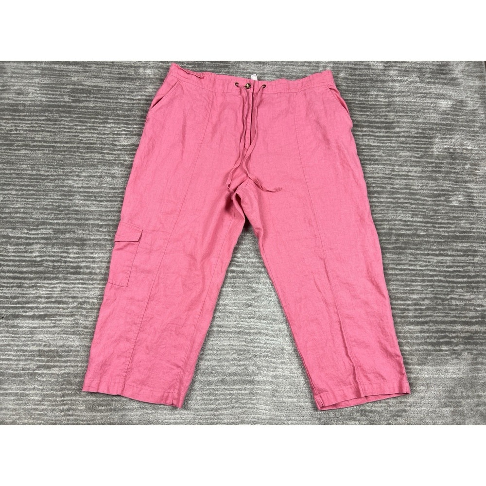 Jm Collection‎ Pants Womens 18 Pink 100% Linen Drawstring Button Zipper Cropped